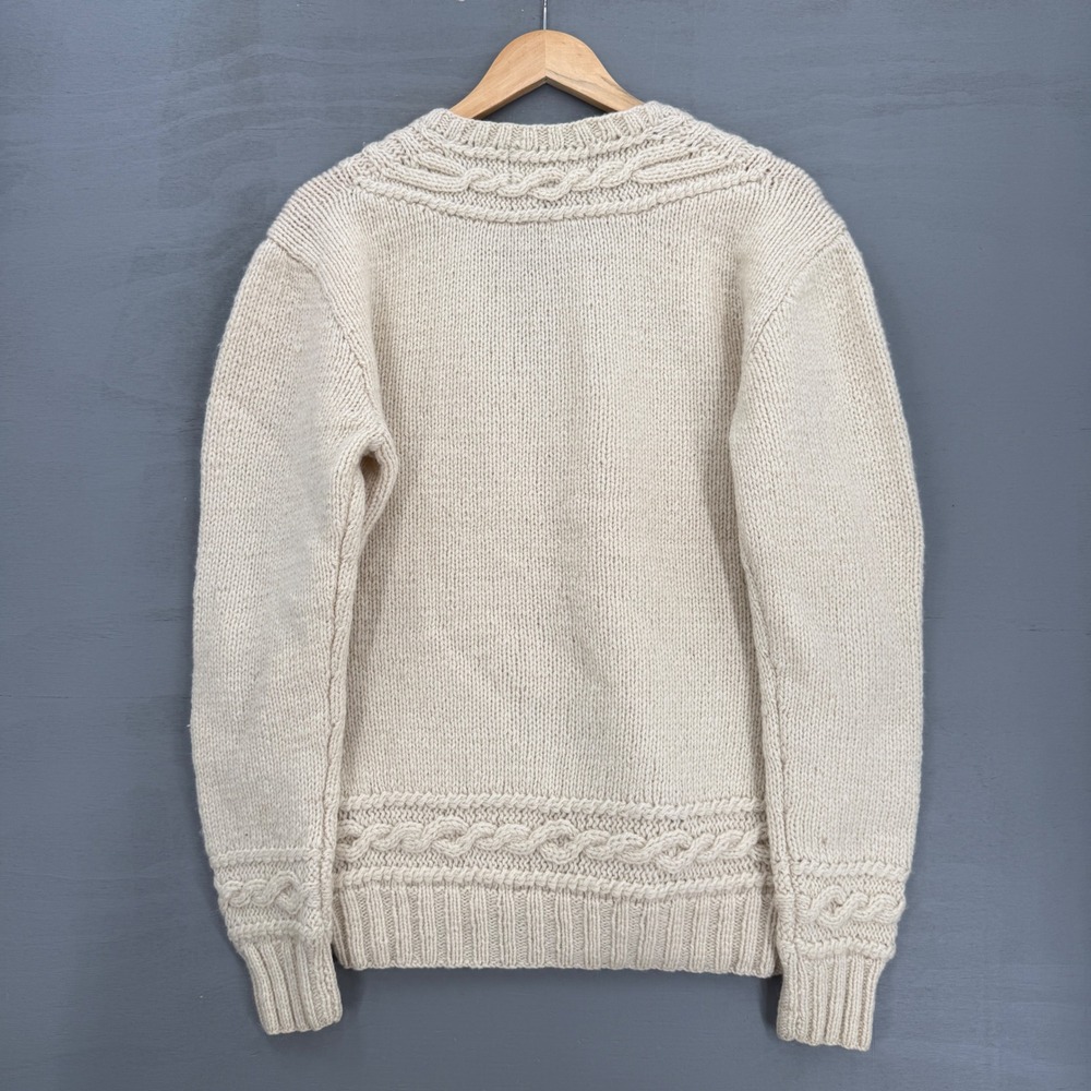 Vintage Polo Ralph Lauren Sweater Cream Hand Knit Wool Cable V-Neck Size Medium - Picture 3 of 7